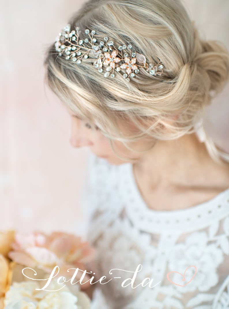 Wedding Bridal Headpiece with pearls flowers and crystals Boho Bridal headpiece Silver, Gold Rose Gold by LottieDaDesigns VIOLETTA' immagine 3