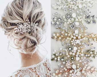Wedding Hair Accessory Boho Bridal Hair Comb crystal pearl with leaves and flowers - 'Zara'