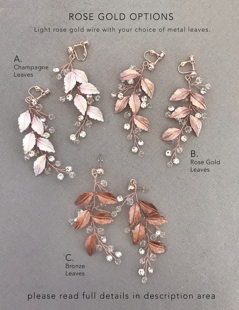 Wedding Boho Vine Earrings, Bridal Flower Leaf Vine Earrings, Bridesmaids gift, Vintage Style Leaf Pixie Woodland Earrings NAIDA image 4