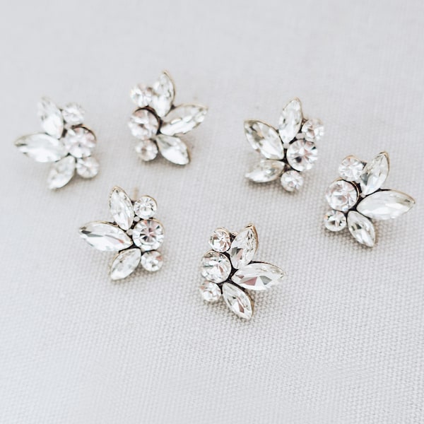 Crystal Bridal Earrings Vintage Style Cluster Studs or Clip On Wedding Earrings for Bride Bridesmaids, Gold Silver Rose Gold Antique Finish