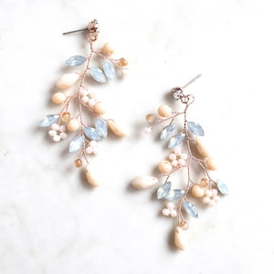 Wedding Vine Earrings, Bridal Vine Earrings with Blush Pink Peach Opal beads crystals, Wedding Earrings, Boho Woodland Earrings - "ROSALIA"