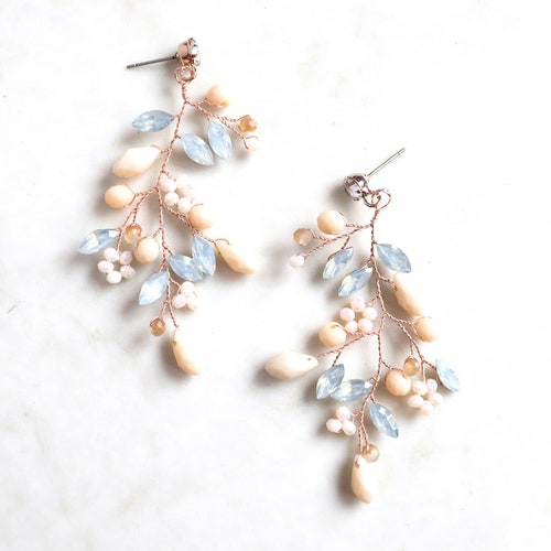 Rose Gold Wedding Earrings VINE Earrings PEARL DROP Cubic Etsy