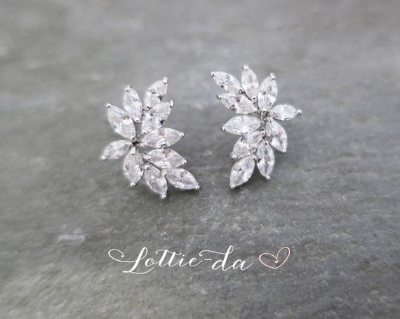 Wedding Earrings, Silver Marquise Shaped Bridal Earrings, Rose Gold, Silver, Gold, 1920s Earrings, Art Deco Earrings - 'KASIA SMALL'