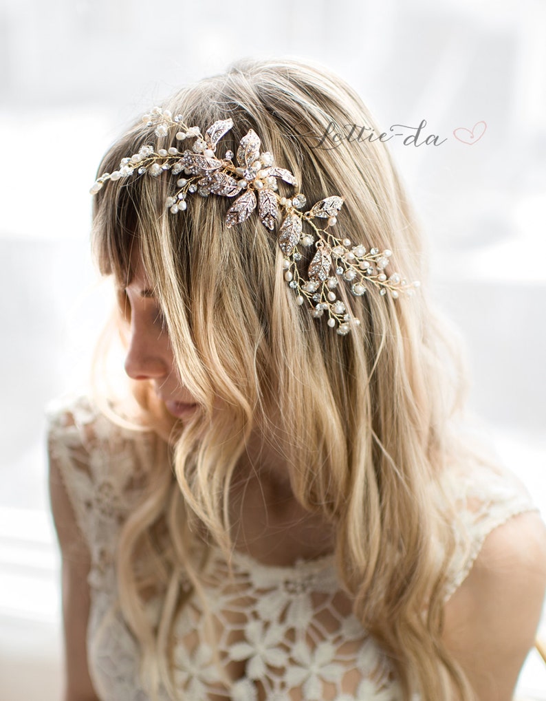 Boho Headpiece Side Comb Leaf Flower Wedding Beaded Hair Etsy Canada