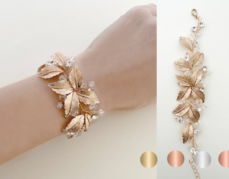 Wedding Bracelet for Boho Bride, Set options include Dangling Earring, Necklace, Bracelet, Hair Comb NAIDA Bracelet