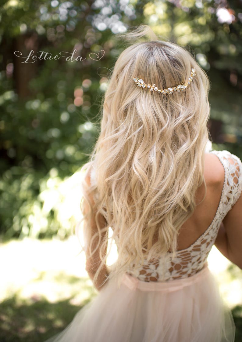 Boho Vintage Wedding Hair Accessory, Bridal Gold or Silver Crystal Hair Vine Headpiece , Opal Marquise hair Accessory, Harmony image 6