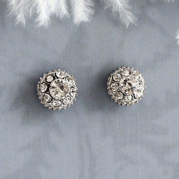 Vintage Style Button Earrings, Bridal Stud Earrings, Wedding Earring Studs, Rhinestone Button Earrings, 1920s Button Earrings - 'ELITA'