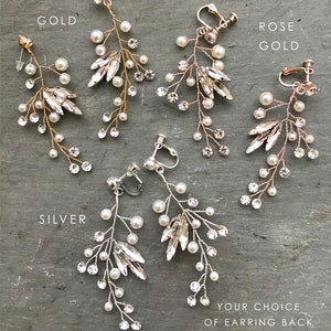 Wedding Vine Earrings, Bridal Earrings with crystals pearls, Wedding Earrings, Gold Silver Rose Gold, Boho Pixie Woodland Earrings LILLI image 2