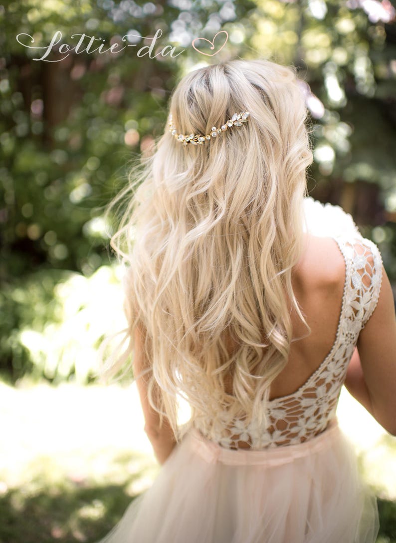 Boho Vintage Wedding Hair Accessory, Bridal Gold or Silver Crystal Hair Vine Headpiece , Opal Marquise hair Accessory, Harmony image 9