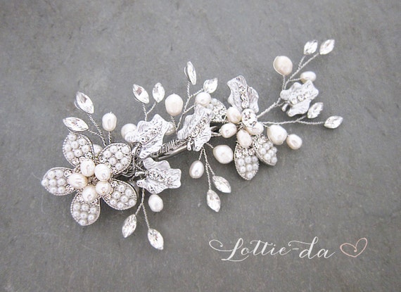 Vintage Style Silver Tone Floral Hair Clip Wire Wrapped Crystal Bridal Vine Prom Floral Vine Pearl Hair Piece Bridal Wedding Hair Accessory main image 4
