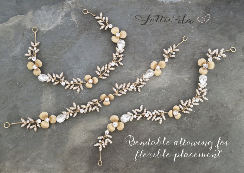 Ember Boho Wedding Metal Flower Crown Half Halo Hair Vine Vintage Style Grecian Gold Hair Wreath Headband