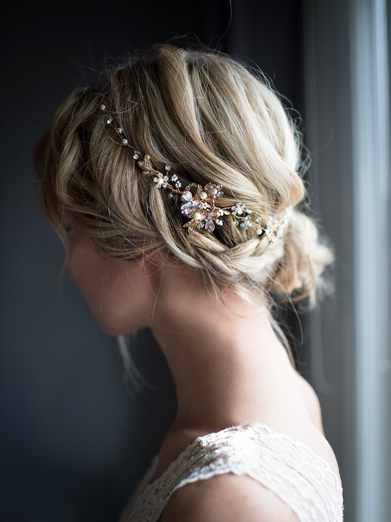 Gold Hair Vine, Boho Half Halo, Rose Gold, Gold, Silver Half  display picture 1