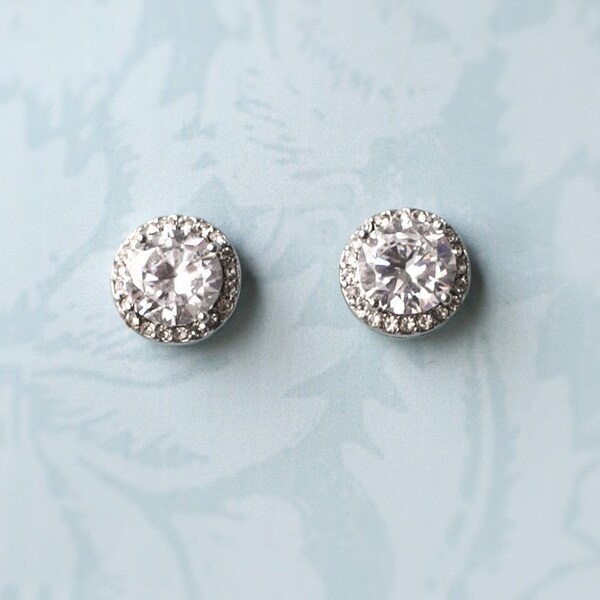Wedding Earrings, Round Crystal Bridal Stud Earrings, Wedding Earring Studs, Rhinestone Button Earrings, 1920s Button Earrings - 'KIERA'