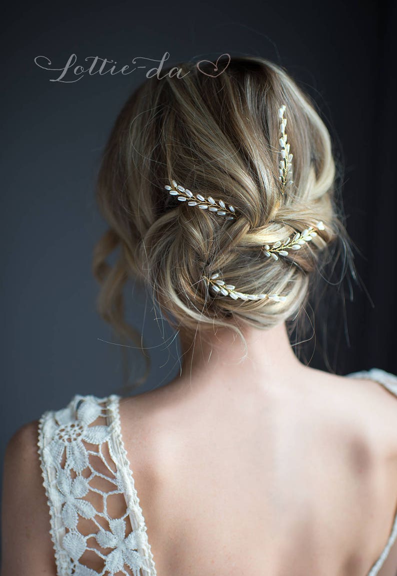 Boho hair accessory Pearl Gold Hair Pin Set /'SKYE/' Wedding Hair Pin Set Bridesmaid Hair Pin