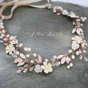 Boho Wedding Flower Hair Vine, Bridal Hair Vine Headband with leaves and flowers, Gold, Rose Gold, Silver  - 'BELLA'