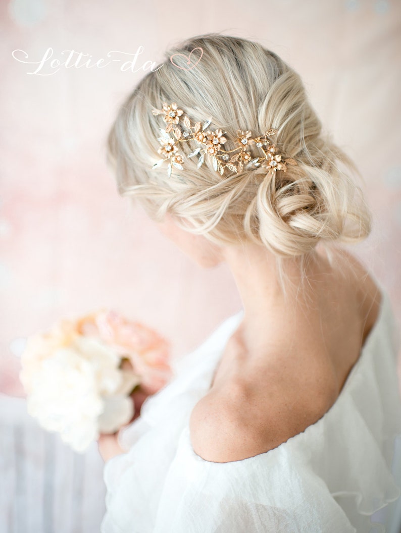 Champagne Gold Flower Hair Wreath Copper Boho Wire Hair Vine Headpiece Silver /'FAWN/' Gold Bridal Headband Wedding Headband