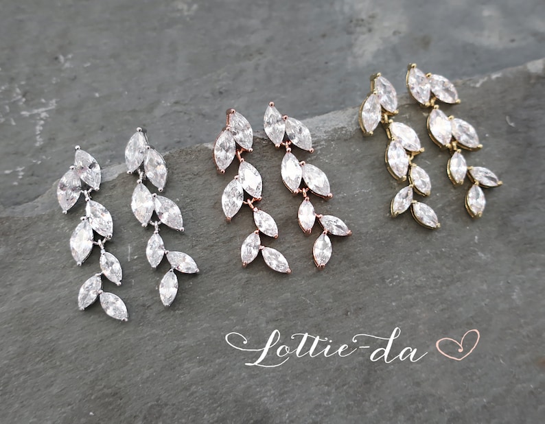 Pendientes nupciales colgantes de boda con diseño de hojas con cristales marquesa, pendientes de damas de honor de LottieDadesigns Avita imagen 4