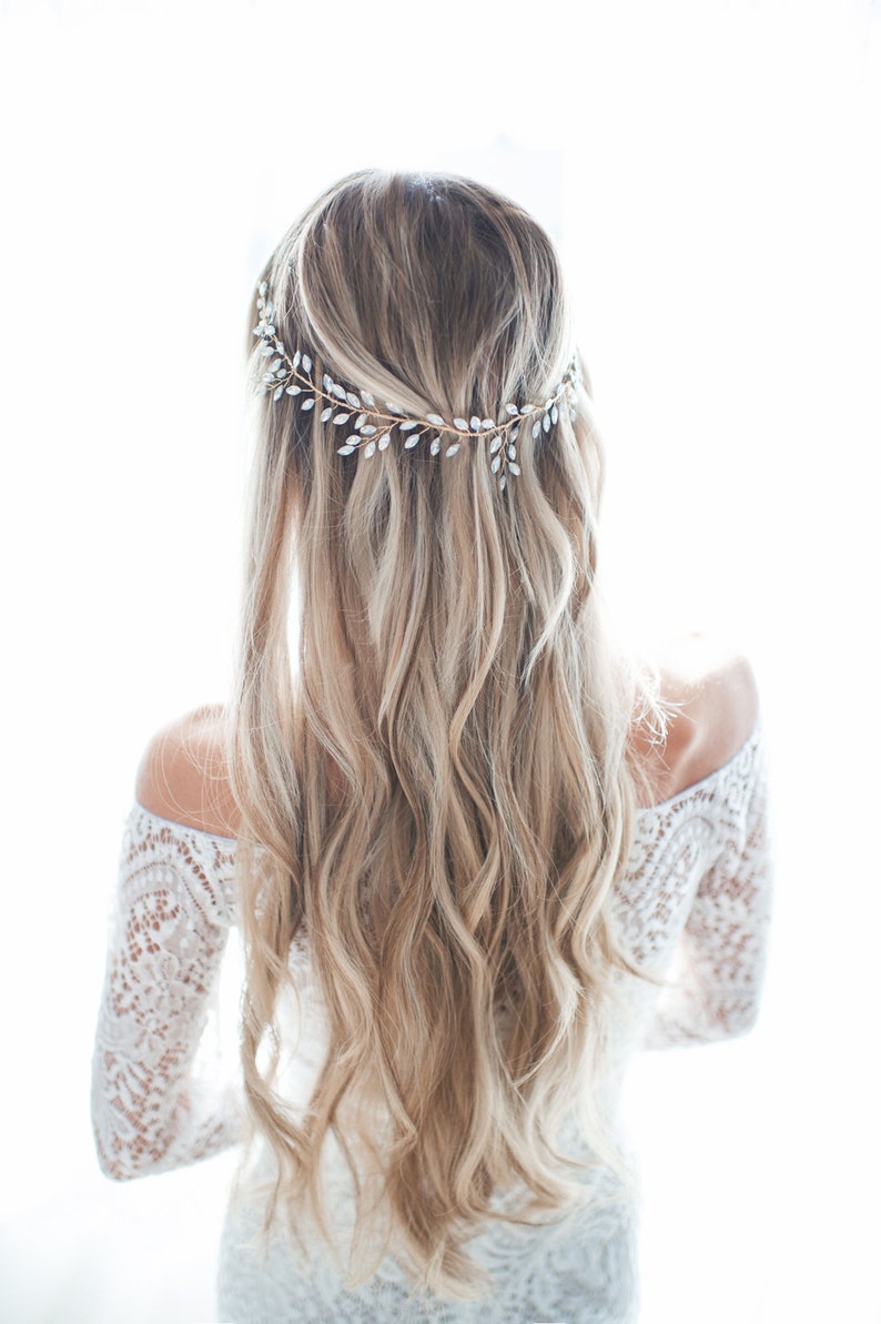Boho Opal Wedding Hair Accessory Hair Vine, Headband or Halo Wreath Vine in Gold, Silver or Rose Gold Zaria image 8