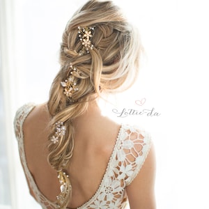 Bendable Long Hair Vine Flower Wedding Headpiece, Boho Bridal Hair Crown, Hair Wreath, Halo, Gold, Rose Gold, Silver 'VIOLETTA LONG' image 5