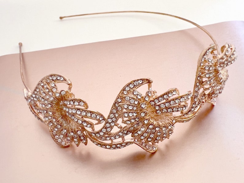 Wedding headpiece in rose gold or silver, vintage style 1920s Crystal Art Deco Gatsby Flapper Bridal Headband, Princess Classic 'PENELOPE' Rose gold