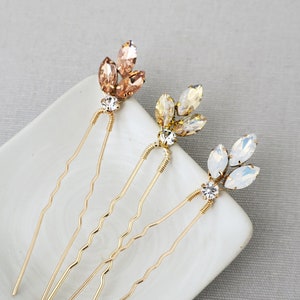 Vintage Wedding Hair Accessory in Opal Champagne Peach Blush Crystal, Marquise Shape Crystal Bridal Hair Pin, Boho hair accessory - 'MIRIAM'