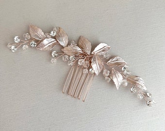 Leaf design, boho style wedding hair accessory, bridal hair hair comb, Silver, Gold, Rose Gold, Champagne - "Naida"