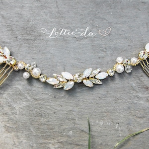 Wedding Hair Vine Comb with Clear and Opal Marquise Crystals, Boho Bridal Hair Comb, "Harmony"'