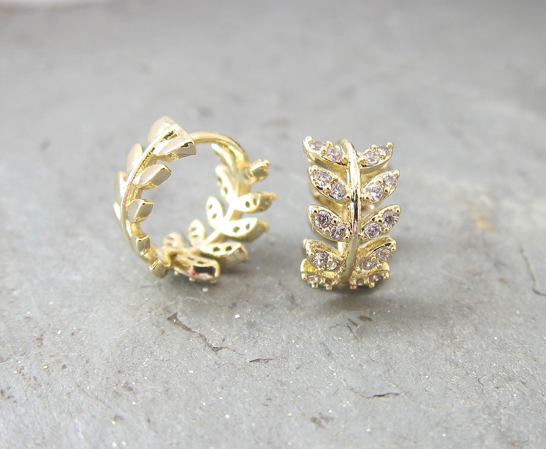 Gold Hoop Earrings Gold Leaf Shape Wedding Earrings Bridal - Etsy