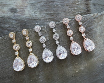 Wedding Accessories Earrings, Vintage style round and teardrop dangling earrings - 'ELISA'