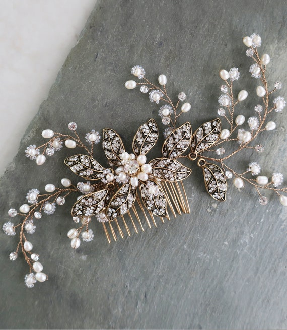 Antique Gold Wedding Hair Accessory, Boho Bridal Headpiece  display picture 1