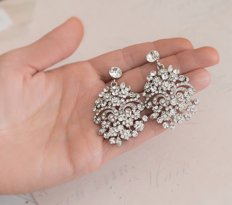 Vintage Style Statement Bridal Earring Large Wedding Etsy