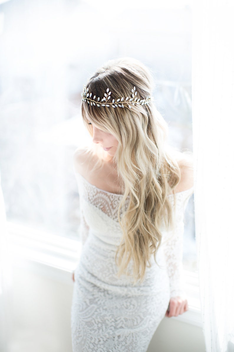 Boho Opal Wedding Hair Accessory Hair Vine, Headband or Halo Wreath Vine in Gold, Silver or Rose Gold Zaria image 7