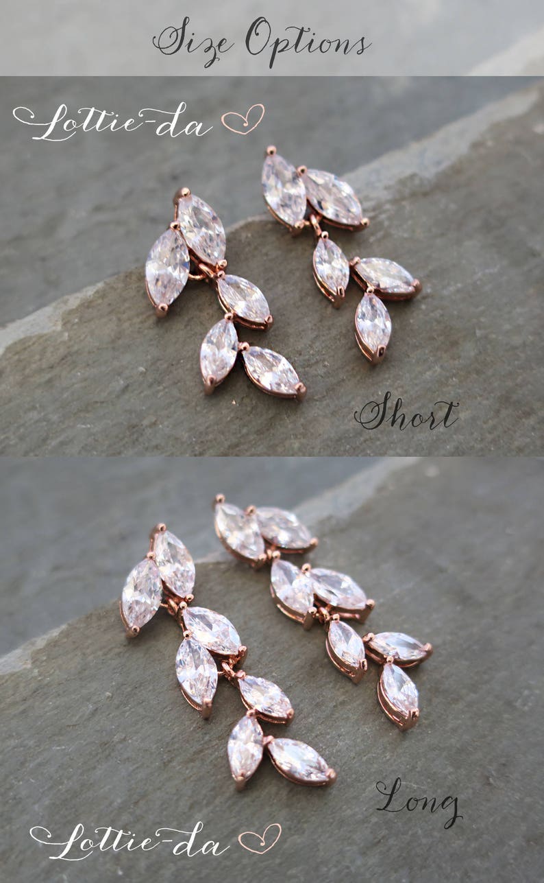 Pendientes nupciales colgantes de boda con diseño de hojas con cristales marquesa, pendientes de damas de honor de LottieDadesigns Avita imagen 3