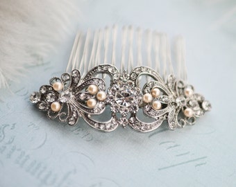 Vintage Style Bridal Peach Blush Hair Comb, Vintage Wedding Hair comb, Blush Peach Vintage Hair Accessory, Rustic Wedding  - "JULIET"