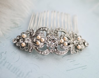 Vintage Style Bridal Peach Blush Hair Comb, Vintage Wedding Hair comb, Blush Peach Vintage Hair Accessory, Rustic Wedding  - "JULIET"