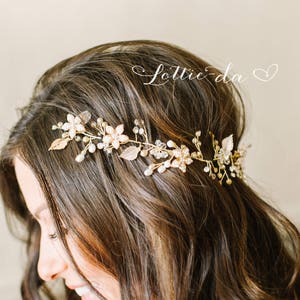 Long boho beach wedding beaded flower wire hair vine bridal accessory, Violetta Long image 9