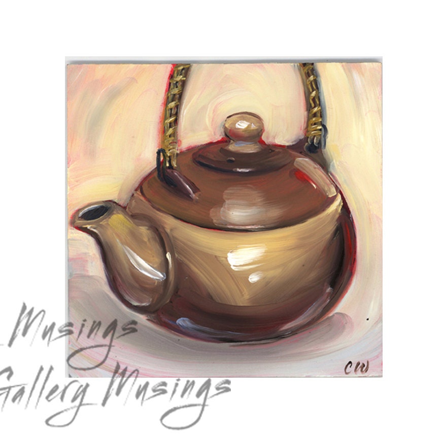 Tea Pot Painting Impressionistic Style Original Oil Painting Etsy