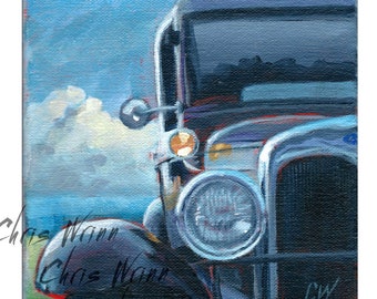 Model T Ford Painting: Classic Car Art, 6x6 inch Canvas