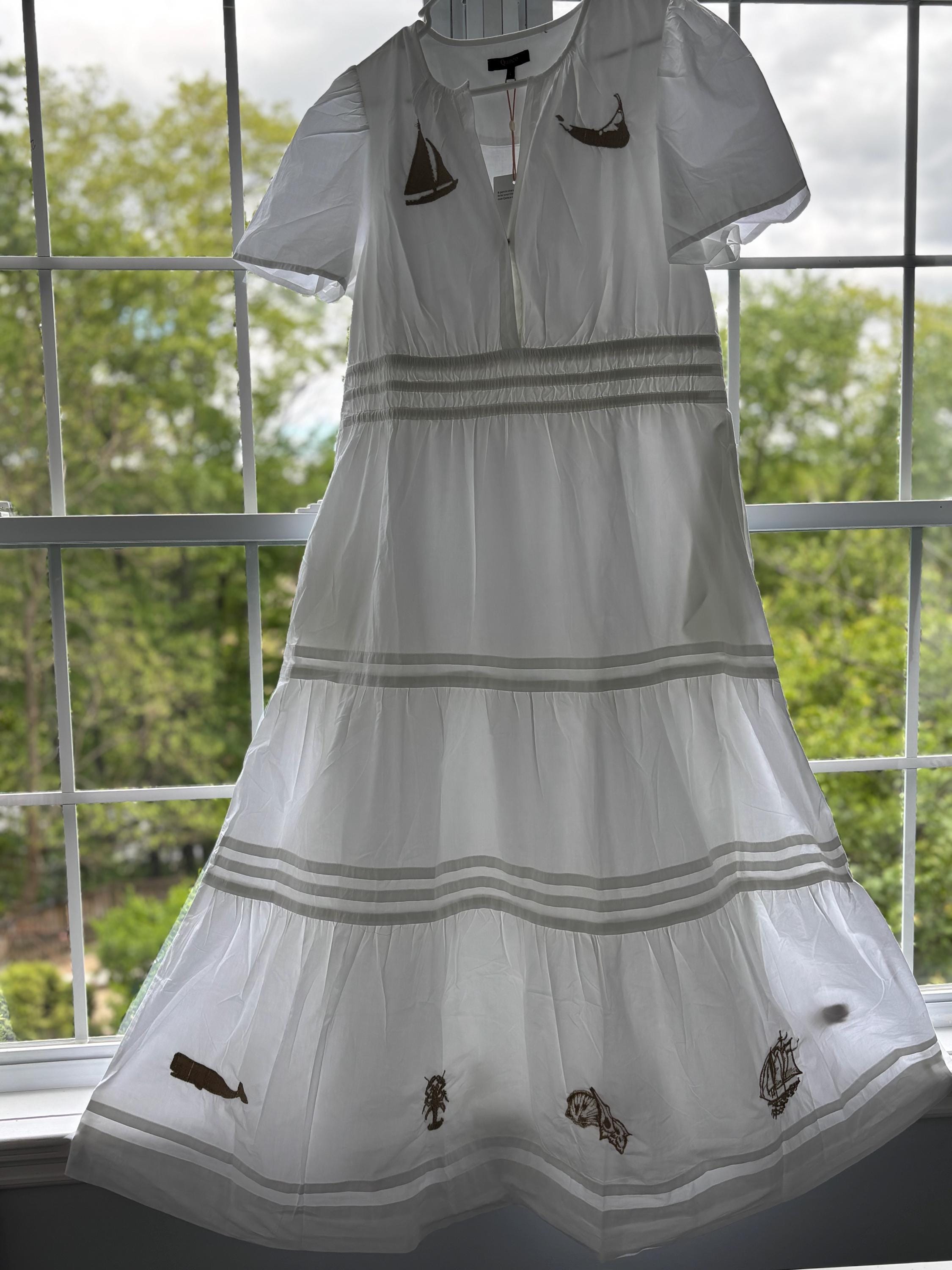 Ack Professionals Nantucket Island Celebration Embroidered Organic Cotton Poplin Tiered Dress