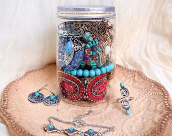 Boho Western Jewelry Jar, Curated Jewelry Jars of Necklaces, Bracelets, Rings & Earrings, Gift for Her