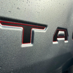 Two Color Decals Graphic Stripe for the Tailgate of a 2024-25 Toyota Tacoma. Installation Video and Customization Available.