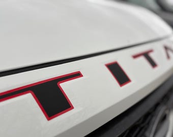 Two Color Decals Graphic for the Grille of a 2020-25 Nissan Titan. Installation Video and Customization Available.