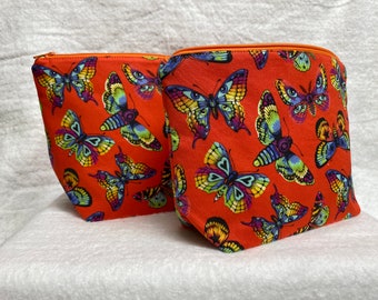 Colorful Butterflies makeup Toiletry clutch cosmetic pouch all cotton blue purple Tula Pink Daydreamer Butterfly