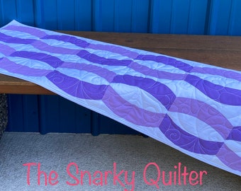 Patchwork Curved Table Runner in purples handmade