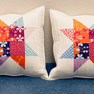 Handmade scrappy star quilted throw pillows