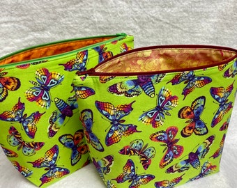 Colorful Butterflies makeup Toiletry clutch cosmetic pouch all cotton blue purple Tula Pink Daydreamer Butterfly