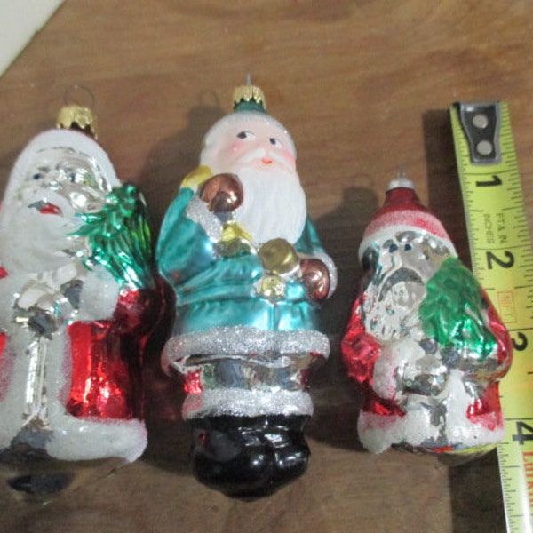 THREE WEST GERMAN Glass Santa Claus Christmas Tree Ornaments vintage holiday decorations mid century mica