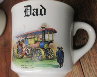 Vintage "DAD" Coffee Mug Cup her majesty by burrell 1897 steam tractor or construction vehicle fathers day proud dad gift collectible