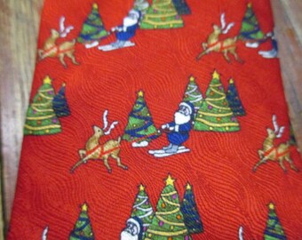 Holiday 100% Silk CHRISTMAS TIE by Cape Cod Neckwear with Santa Claus Skiing & Being Pulled By Rudolph Reindeer mens clothing accessory