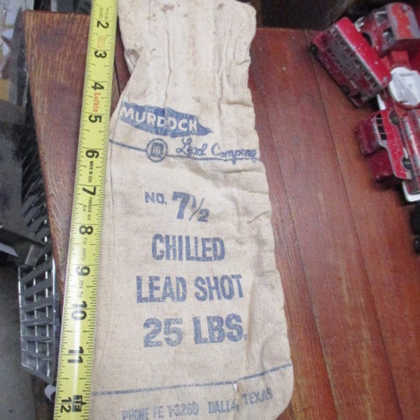 CANVAS BAG Vintage Sturdy Canvas 25lb Murdock Chilled Lead Shot souvenir collectible storage Empty Bag # 7 1/2 Dallas TX mancave decor